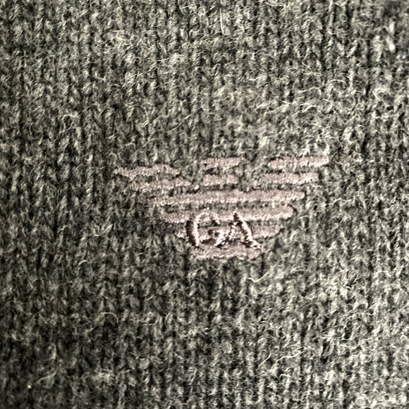Emporio Armani Wool Sweater Men's Gray Pullover Crewneck Embroidered Logo 48 M - Picture 3 of 6